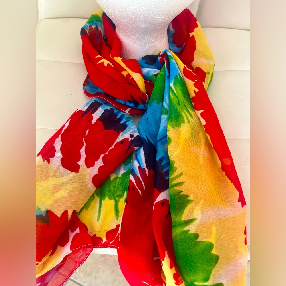 Costume USA Hippie Tie Dyed colorful boho Scarf Accessory sheer Wrap Costume.